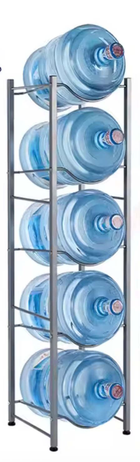 Rack Metálico Plateado para 5 Bidones de Agua – Organizador Compacto y Resistente