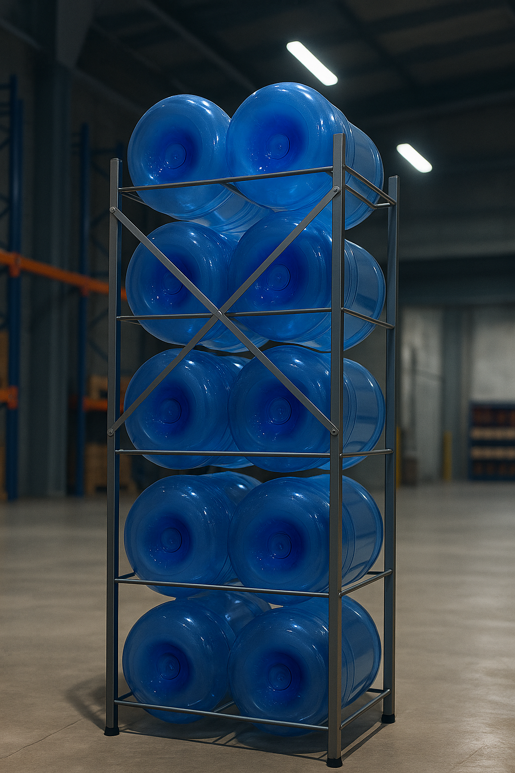 Rack Metálico Plateado Estante para 10 Bidones de Agua – Organizador de Alta Resistencia