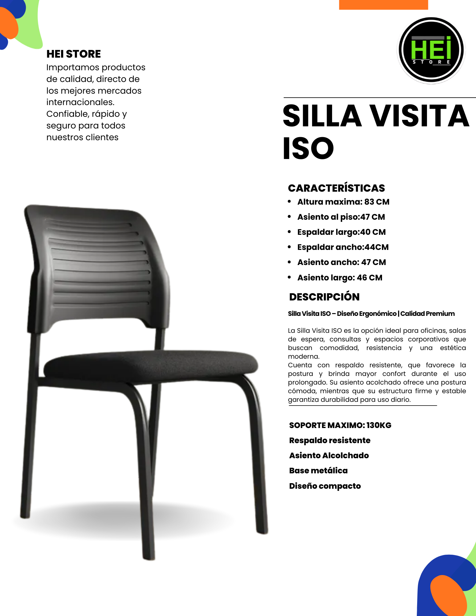 Silla Visita Iso Acolchada Con Respaldo Plastico SE-01