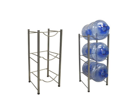 Rack Metálico Plateado para 3 Bidones de Agua – Organizador Compacto y Resistente